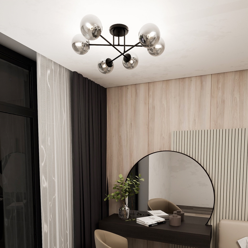 Pinta-asennettava kattovalaisin ROMA 6xE14/10W/230V, musta/savunvärinen