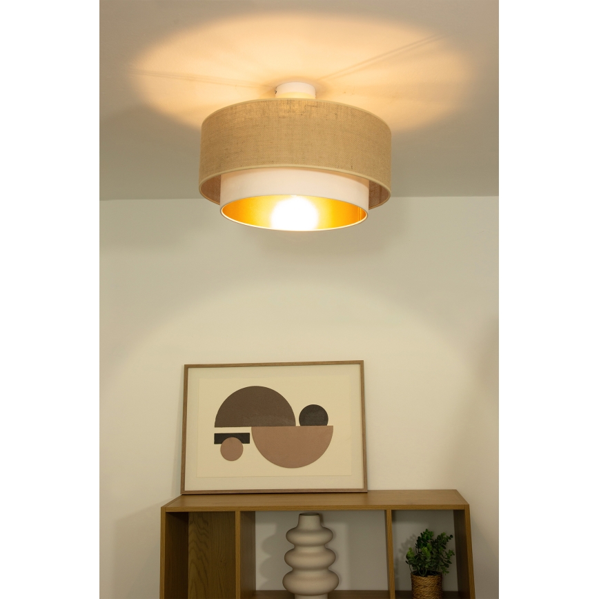 Pinta-asennettava kattovalaisin SARTA 1xE27/60W/230V halkaisija 45 cm valkoinen/juutti