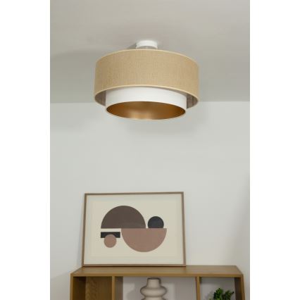 Pinta-asennettava kattovalaisin SARTA 1xE27/60W/230V halkaisija 45 cm valkoinen/juutti