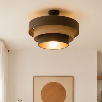 Pinta-asennettava kattovalaisin WENTA 1xE27/60W/230V, Ø 50 cm, ruskea/jute