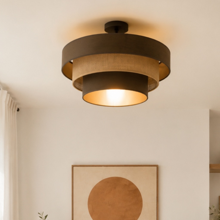 Pinta-asennettava kattovalaisin WENTA 1xE27/60W/230V, Ø 50 cm, ruskea/jute