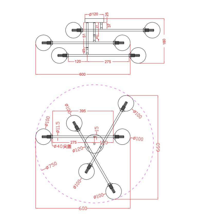 Pinta-asenteinen kattovalaisin DORADO 6xG9/28W/230V, kultainen