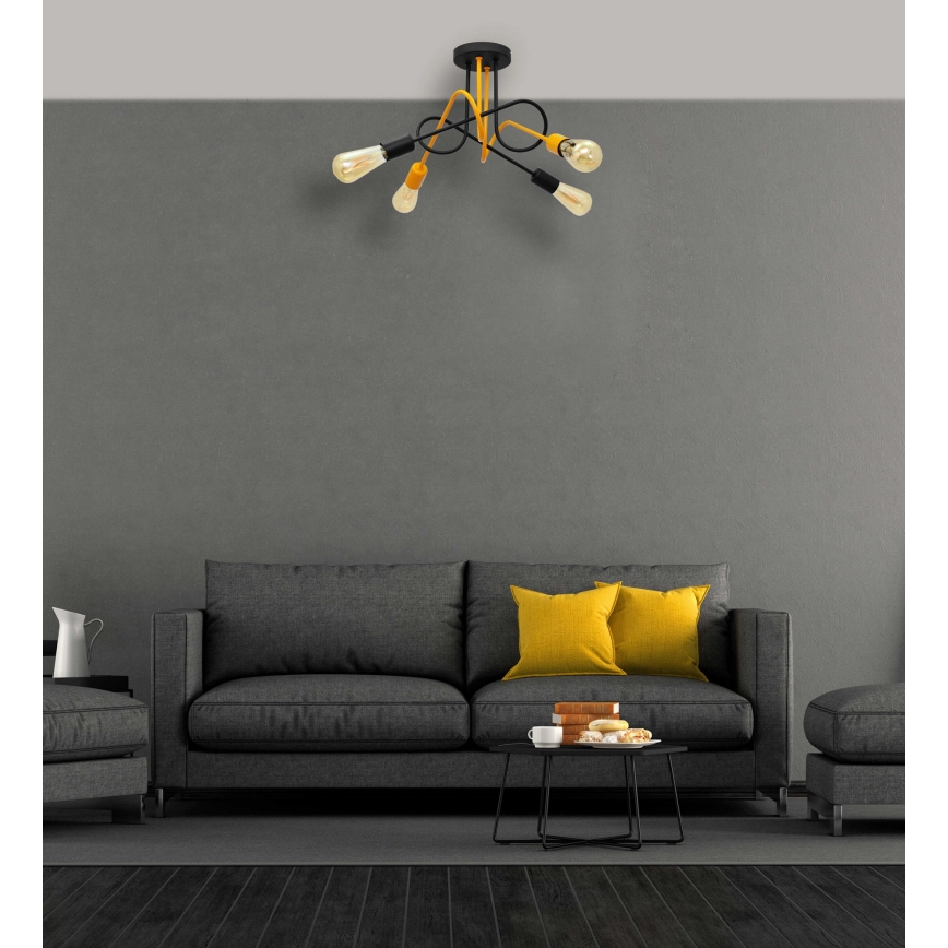 Pinta-asetettava kattokruunu OXFORD 4xE27/15W/230V musta/keltainen