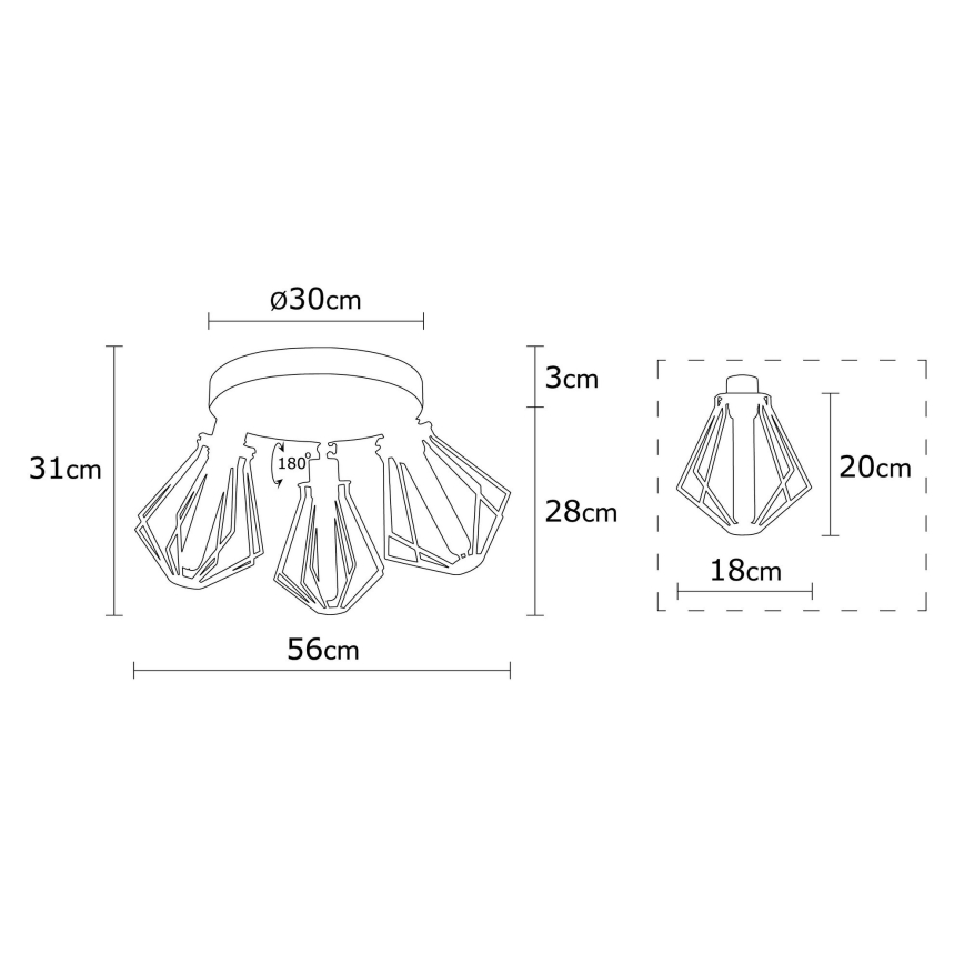 Pinta-asetettava kattokruunu OYLAT 3xE27/40W/230V