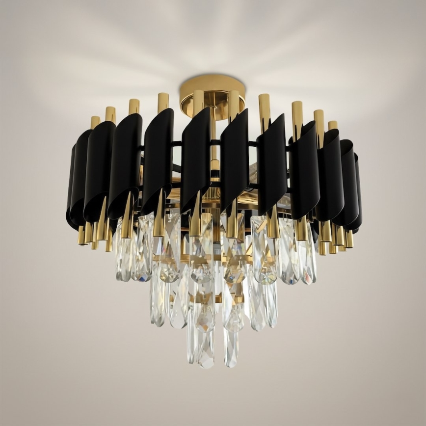Pintakiinnitettävä kattokruunu CRISTAL 5xE14/10W/230V Ø 38 cm musta/kulta
