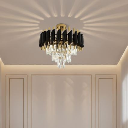 Pintakiinnitettävä kattokruunu CRISTAL 5xE14/10W/230V Ø 38 cm musta/kulta