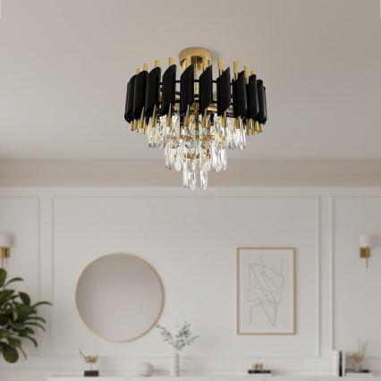 Pintakiinnitettävä kattokruunu CRISTAL 5xE14/10W/230V Ø 38 cm musta/kulta