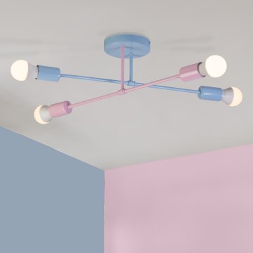 Pintakiinnitteinen kattokruunu CAMBRIDGE 4xE27/15W/230V sininen/vaaleanpunainen