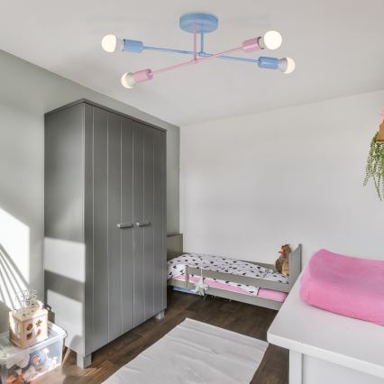Pintakiinnitteinen kattokruunu CAMBRIDGE 4xE27/15W/230V sininen/vaaleanpunainen