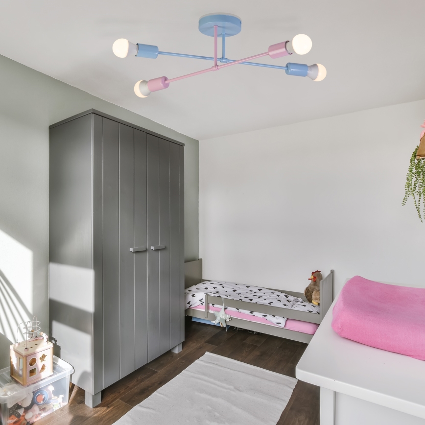 Pintakiinnitteinen kattokruunu CAMBRIDGE 4xE27/15W/230V sininen/vaaleanpunainen