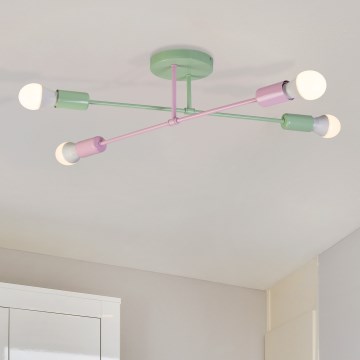 Pintakiinnitteinen kattokruunu CAMBRIDGE 4xE27/15W/230V vihreä/vaaleanpunainen