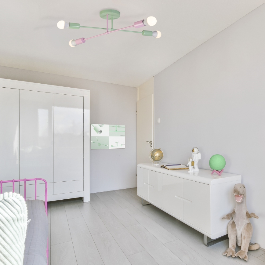 Pintakiinnitteinen kattokruunu CAMBRIDGE 4xE27/15W/230V vihreä/vaaleanpunainen