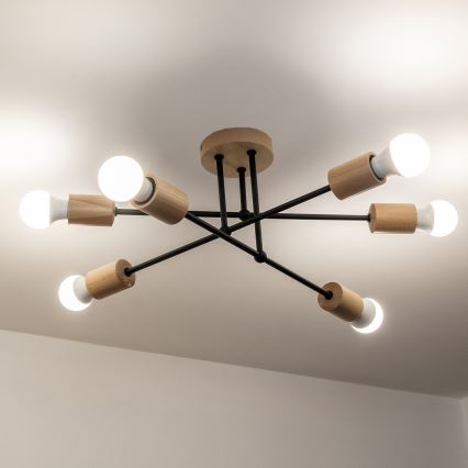 Pintakiinnitteinen kattokruunu CAMBRIDGE 6xE27/15W/230V mänty
