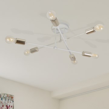Pintakiinnitteinen kattokruunu CAMBRIDGE 6xE27/15W/230V messinki/valkoinen