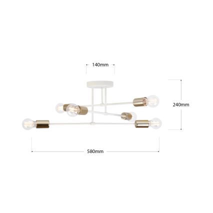 Pintakiinnitteinen kattokruunu CAMBRIDGE 6xE27/15W/230V messinki/valkoinen