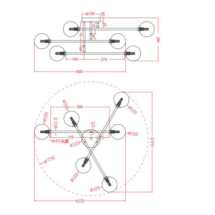 Pintakiinnitteinen kattokruunu DORADO 6xG9/28W/230V musta