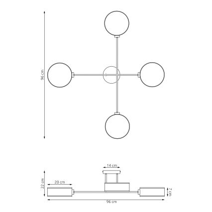 Pintakiinnitteinen kattokruunu MAGA 4xE14/10W/230V musta/harmaa