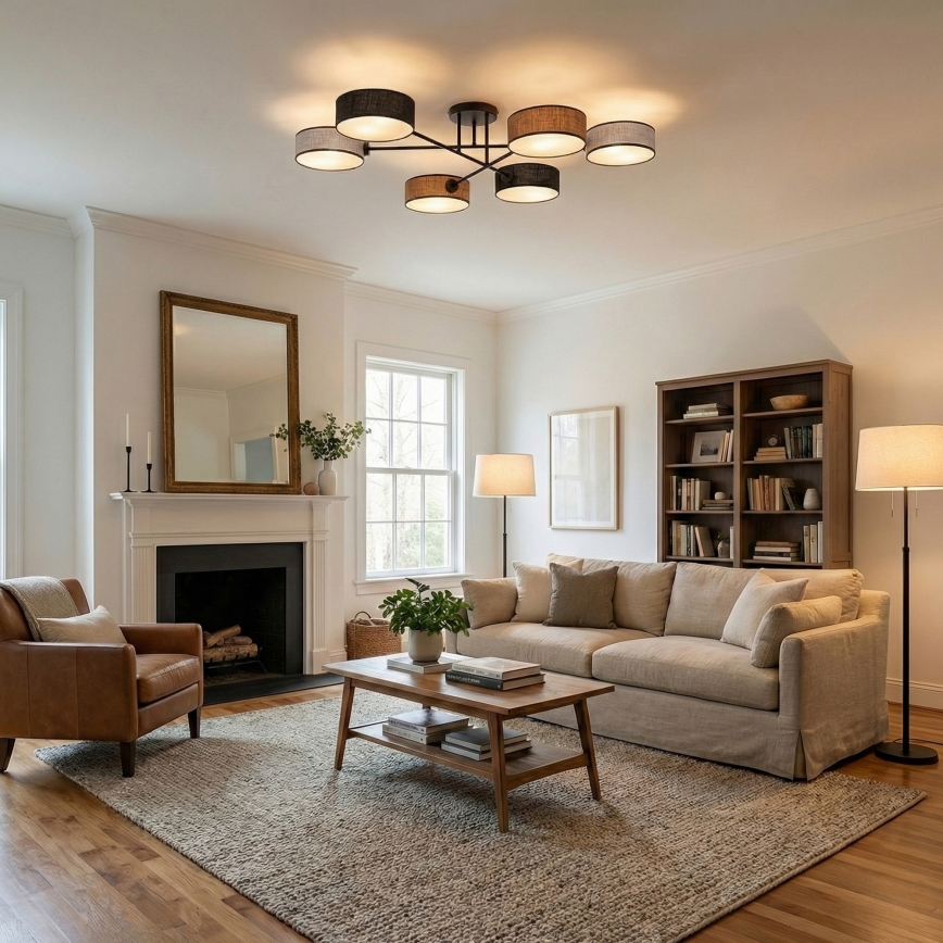 Pintakiinnitteinen kattokruunu MAGA 6xE14/10W/230V musta/ruskea/harmaa