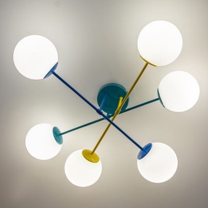 Pintakiinnitteinen kattokruunu MOON 6xE27/15W/230V turkoosi/keltainen/sininen