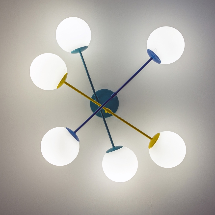 Pintakiinnitteinen kattokruunu MOON 6xE27/15W/230V turkoosi/keltainen/sininen