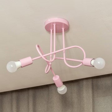 Pintakiinnitteinen kattokruunu OXFORD 3xE27/15W/230V, vaaleanpunainen