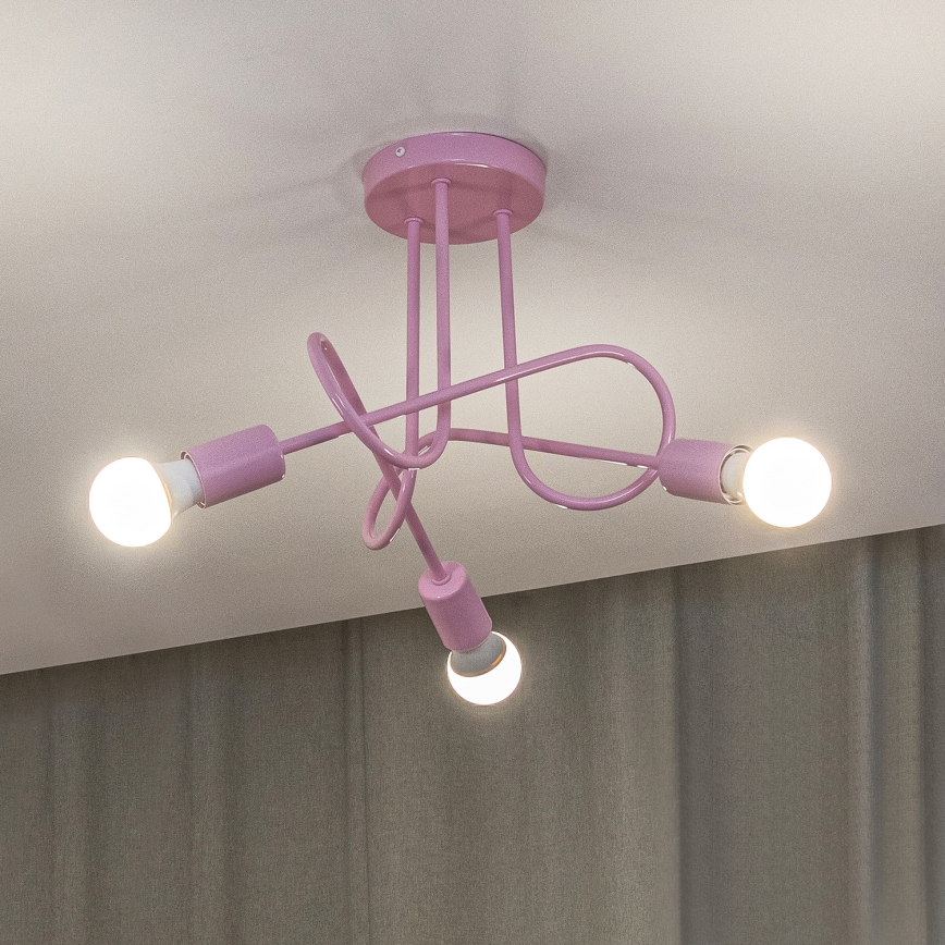 Pintakiinnitteinen kattokruunu OXFORD 3xE27/15W/230V, vaaleanpunainen