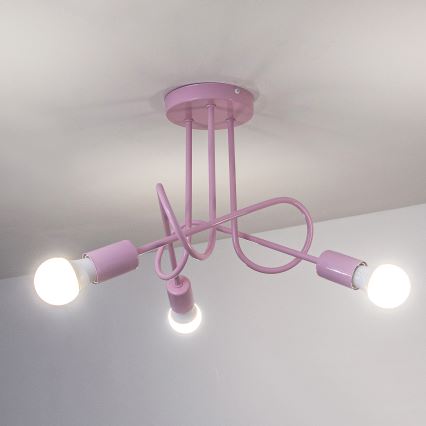 Pintakiinnitteinen kattokruunu OXFORD 3xE27/15W/230V, vaaleanpunainen