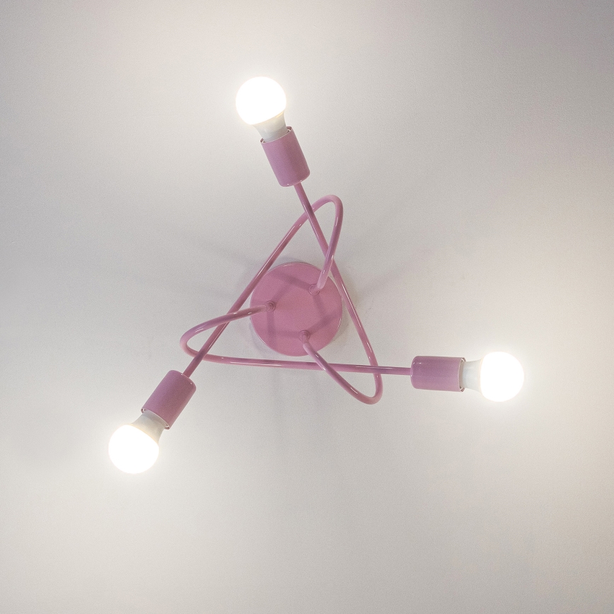 Pintakiinnitteinen kattokruunu OXFORD 3xE27/15W/230V, vaaleanpunainen