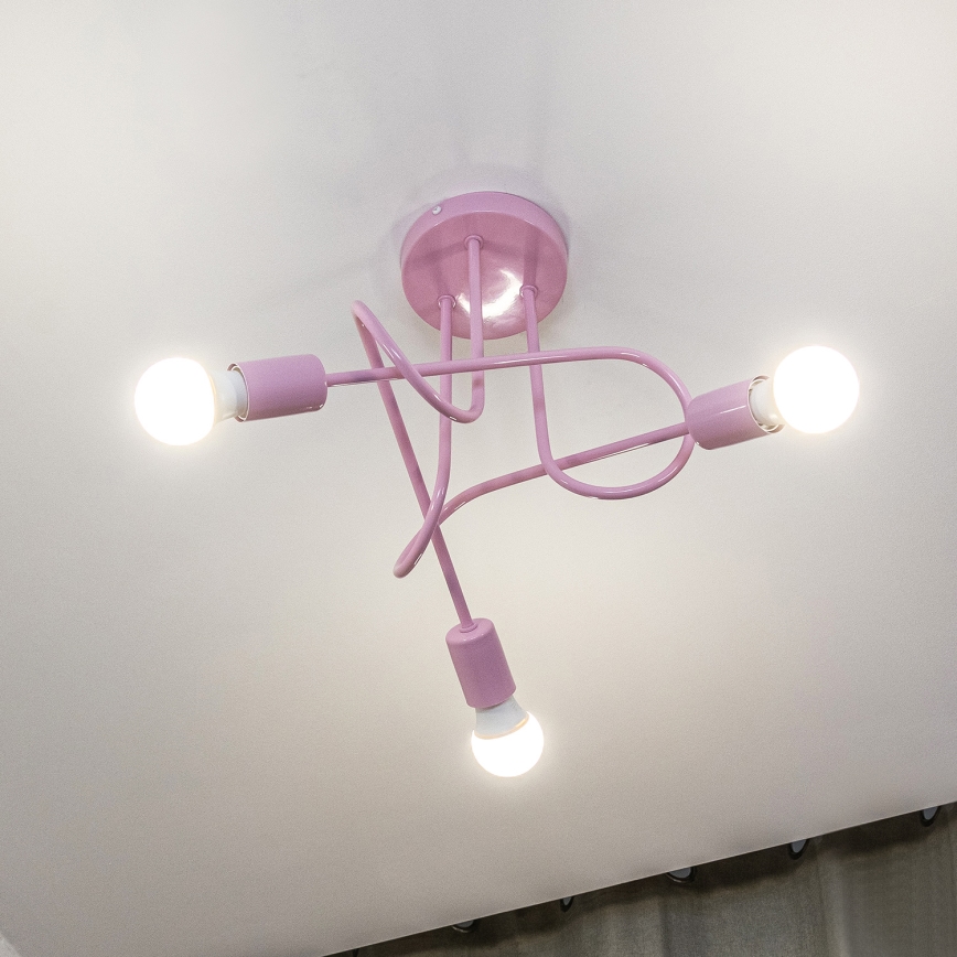 Pintakiinnitteinen kattokruunu OXFORD 3xE27/15W/230V, vaaleanpunainen