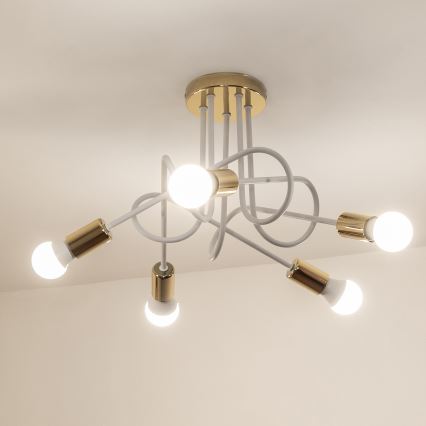 Pintakiinnitteinen kattokruunu OXFORD 5xE27/15W/230V kultainen/valkoinen