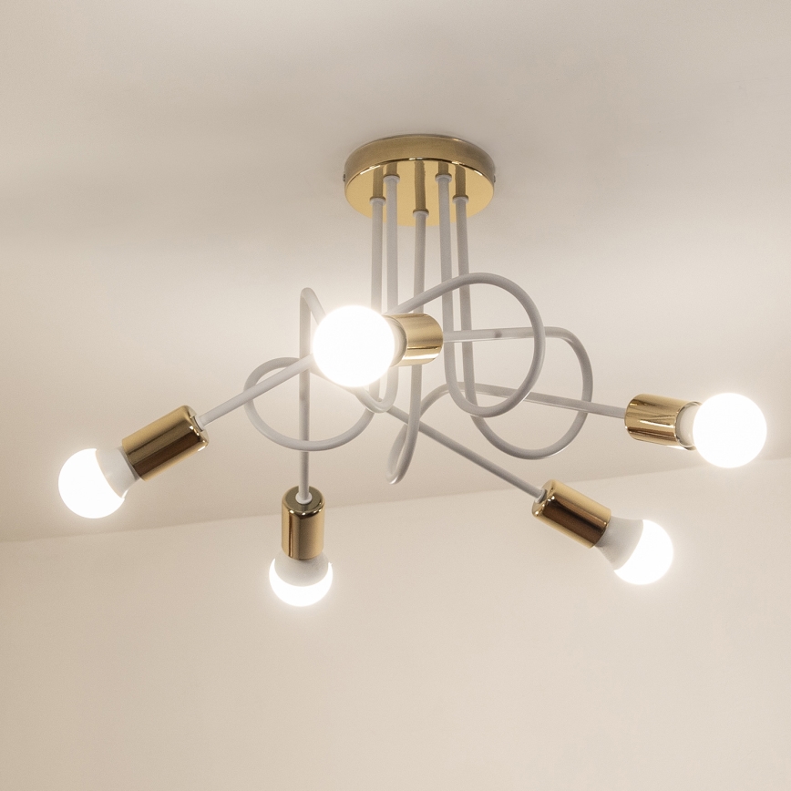 Pintakiinnitteinen kattokruunu OXFORD 5xE27/15W/230V kultainen/valkoinen