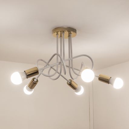 Pintakiinnitteinen kattokruunu OXFORD 5xE27/15W/230V kultainen/valkoinen