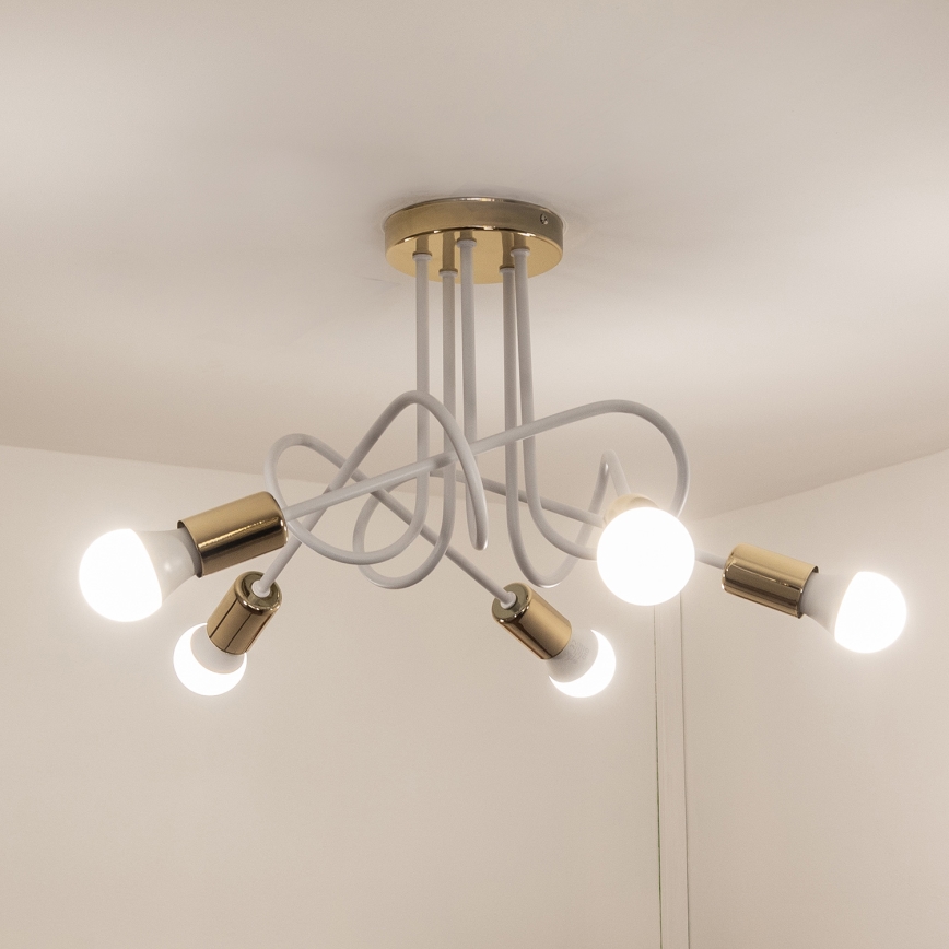 Pintakiinnitteinen kattokruunu OXFORD 5xE27/15W/230V kultainen/valkoinen