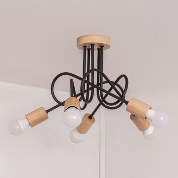 Pintakiinnitteinen kattokruunu OXFORD 5xE27/15W/230V, mänty/musta