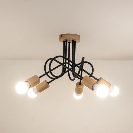 Pintakiinnitteinen kattokruunu OXFORD 5xE27/15W/230V, mänty/musta