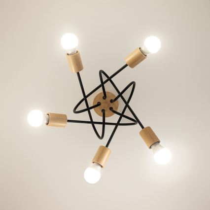 Pintakiinnitteinen kattokruunu OXFORD 5xE27/15W/230V, mänty/musta