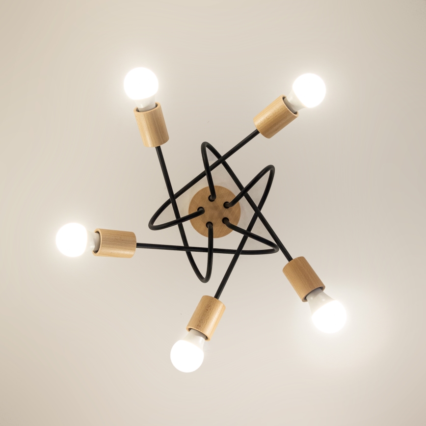 Pintakiinnitteinen kattokruunu OXFORD 5xE27/15W/230V, mänty/musta