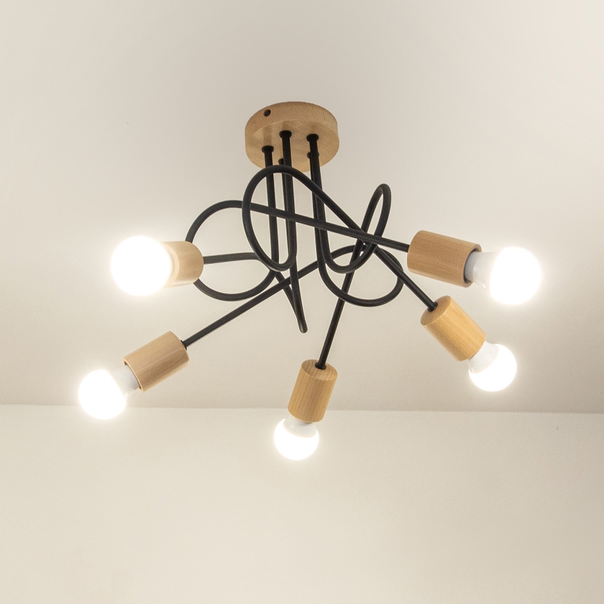 Pintakiinnitteinen kattokruunu OXFORD 5xE27/15W/230V, mänty/musta