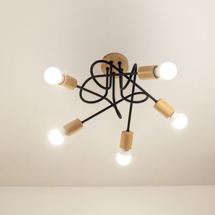 Pintakiinnitteinen kattokruunu OXFORD 5xE27/15W/230V, mänty/musta