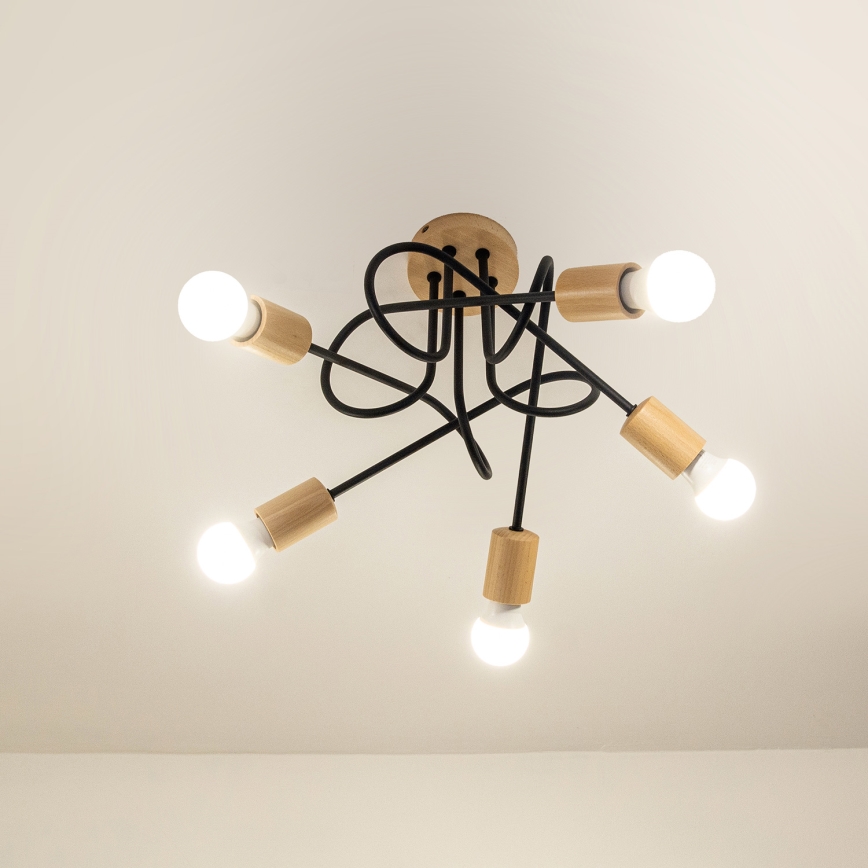 Pintakiinnitteinen kattokruunu OXFORD 5xE27/15W/230V, mänty/musta