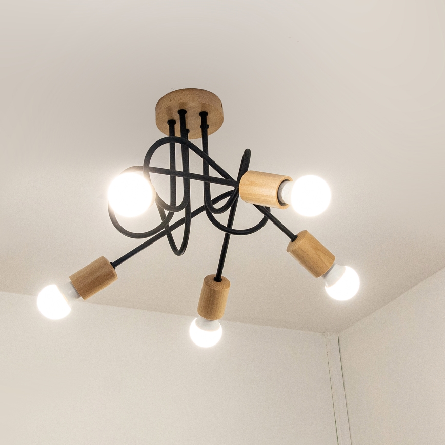 Pintakiinnitteinen kattokruunu OXFORD 5xE27/15W/230V, mänty/musta