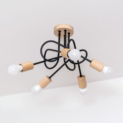 Pintakiinnitteinen kattokruunu OXFORD 5xE27/15W/230V, mänty/musta