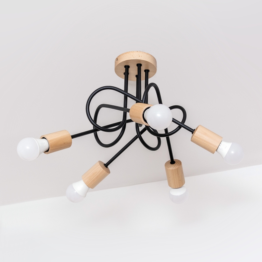 Pintakiinnitteinen kattokruunu OXFORD 5xE27/15W/230V, mänty/musta