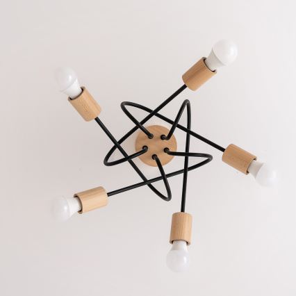 Pintakiinnitteinen kattokruunu OXFORD 5xE27/15W/230V, mänty/musta