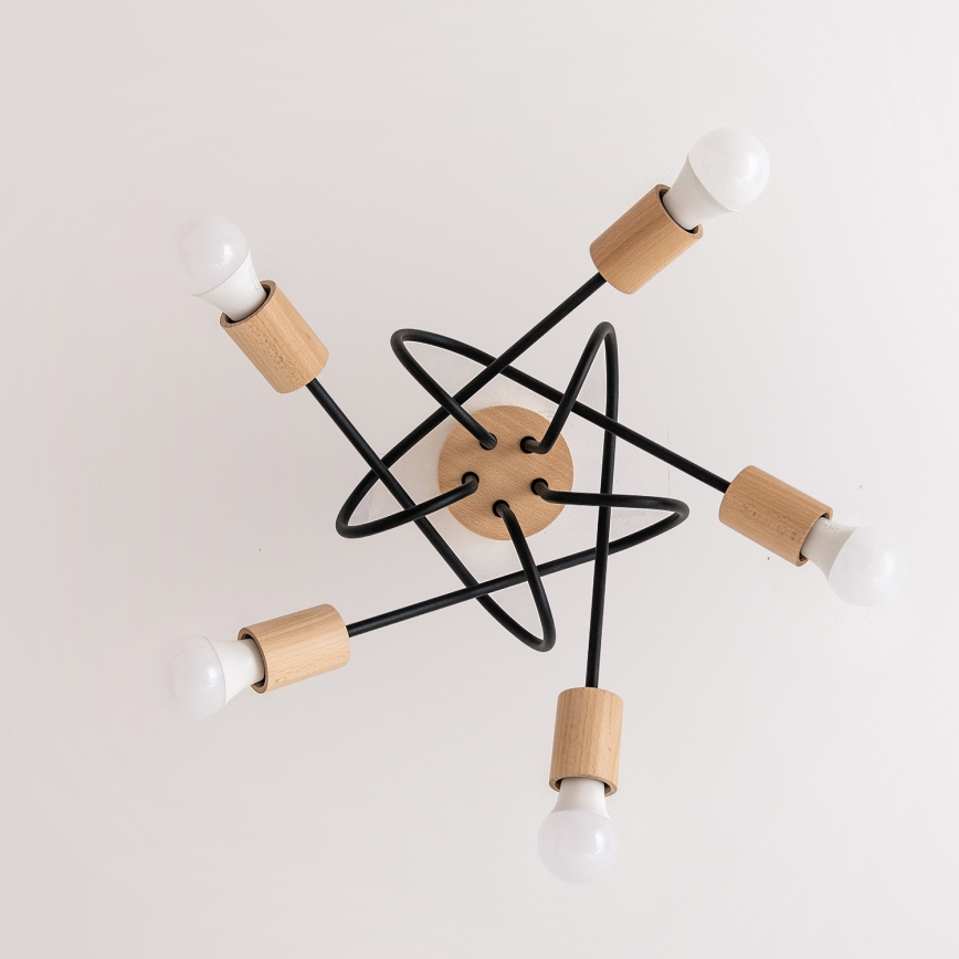 Pintakiinnitteinen kattokruunu OXFORD 5xE27/15W/230V, mänty/musta