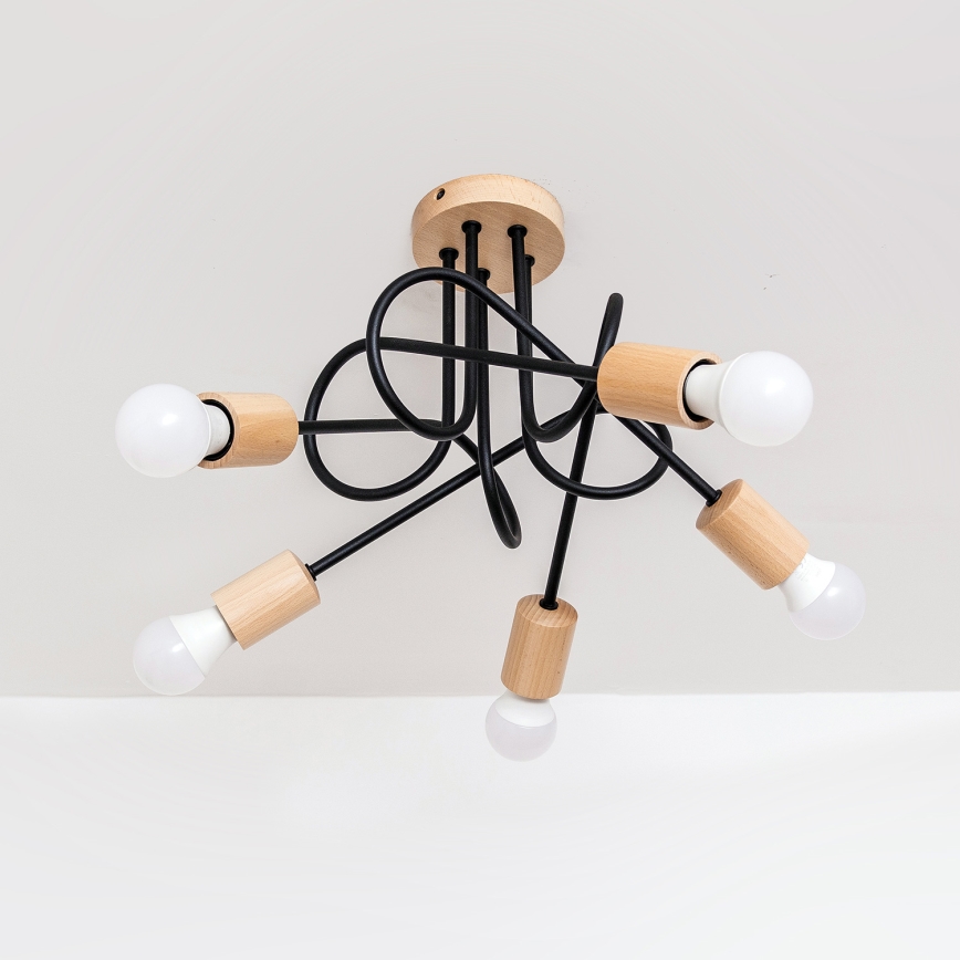 Pintakiinnitteinen kattokruunu OXFORD 5xE27/15W/230V, mänty/musta