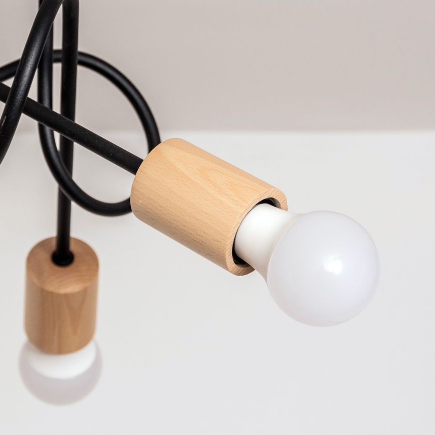 Pintakiinnitteinen kattokruunu OXFORD 5xE27/15W/230V, mänty/musta