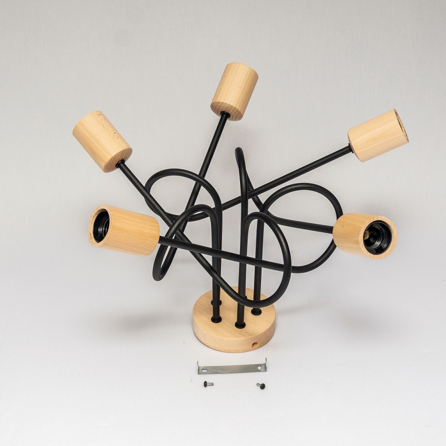 Pintakiinnitteinen kattokruunu OXFORD 5xE27/15W/230V, mänty/musta