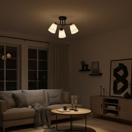 Pintakiinnitteinen kattokruunu PAFOS 3xE27/15W/230V musta