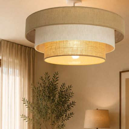 Pintakiinnitteinen kattokruunu WENTA 1xE27/60W/230V halkaisija 50 cm juutti/kerma